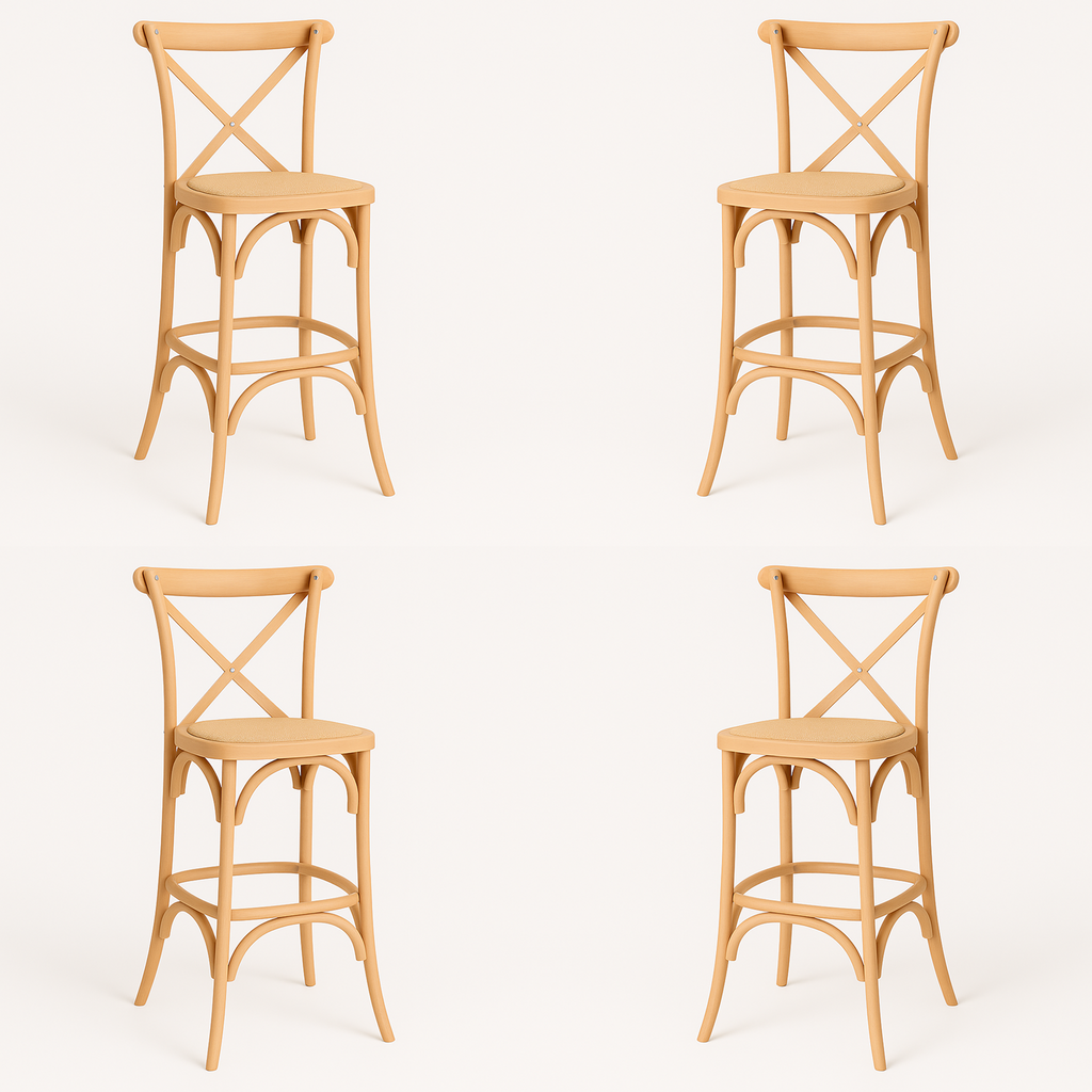 Pack 4 Taburetes Crossback 66cm | Madera de Haya y Rattan