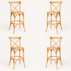 Pack 4 Taburetes Crossback 66cm | Madera de Haya y Rattan