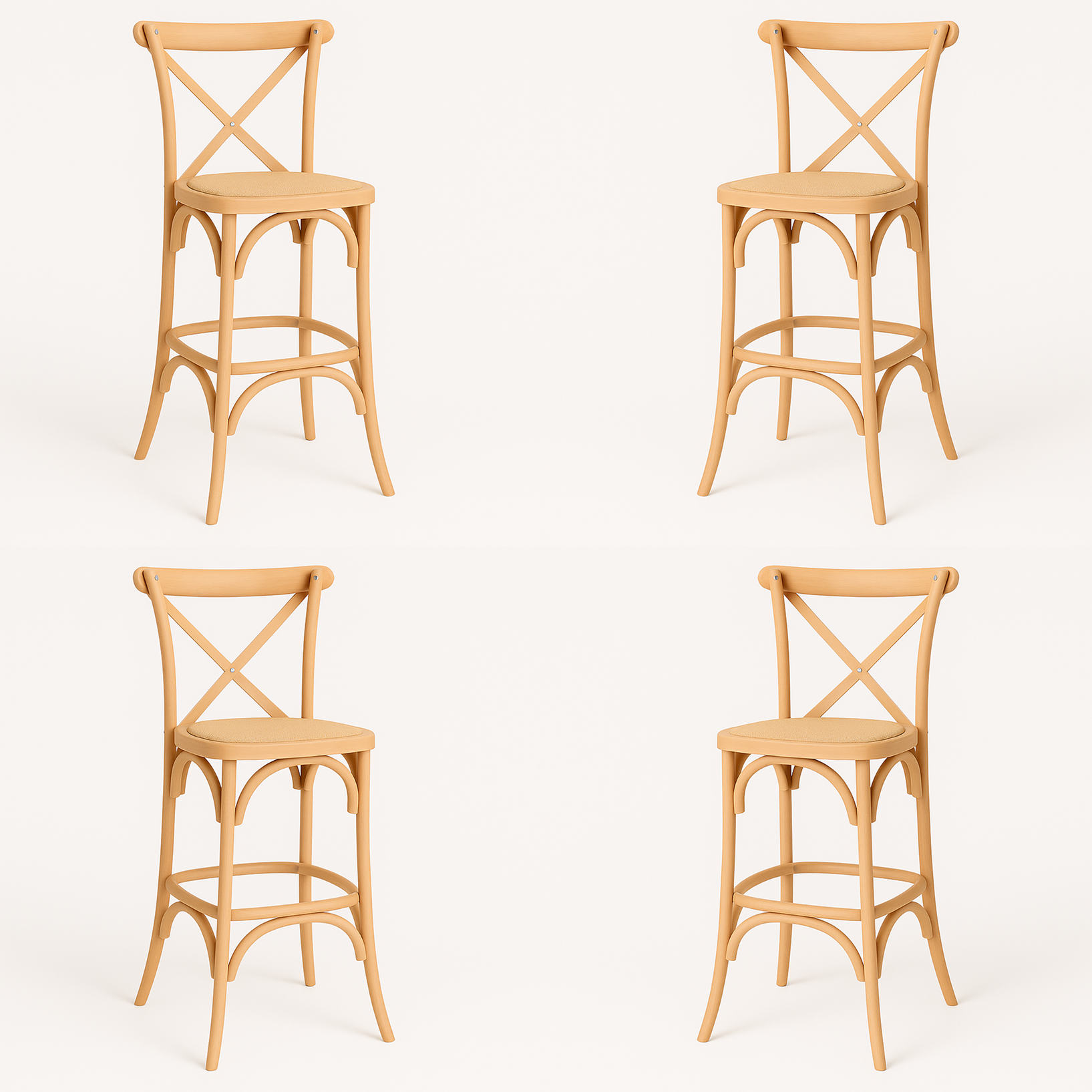 Pack 4 Taburetes Crossback 66cm | Madera de Haya y Rattan