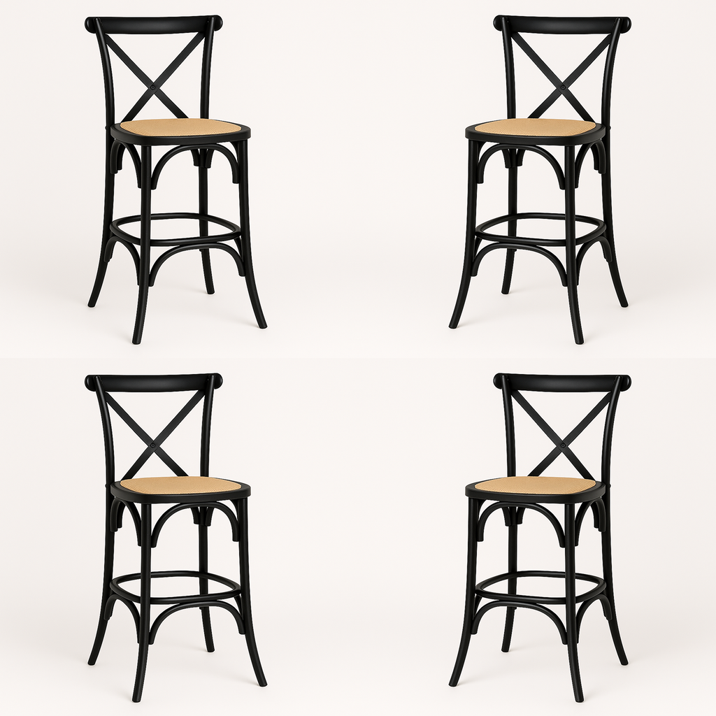 Pack 4 Taburetes Crossback 66cm | Madera de Haya y Rattan