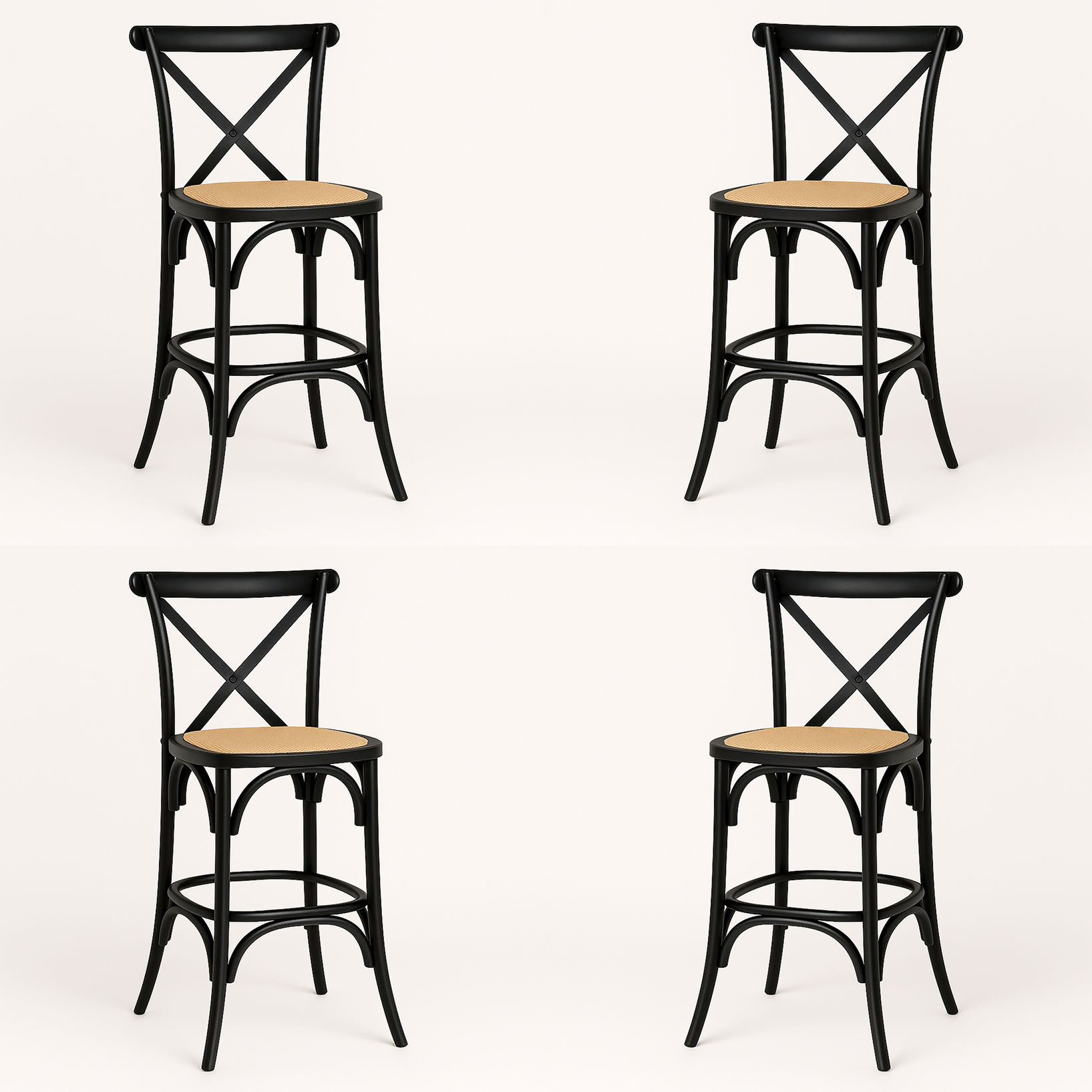Pack 4 Taburetes Crossback 66cm | Madera de Haya y Rattan