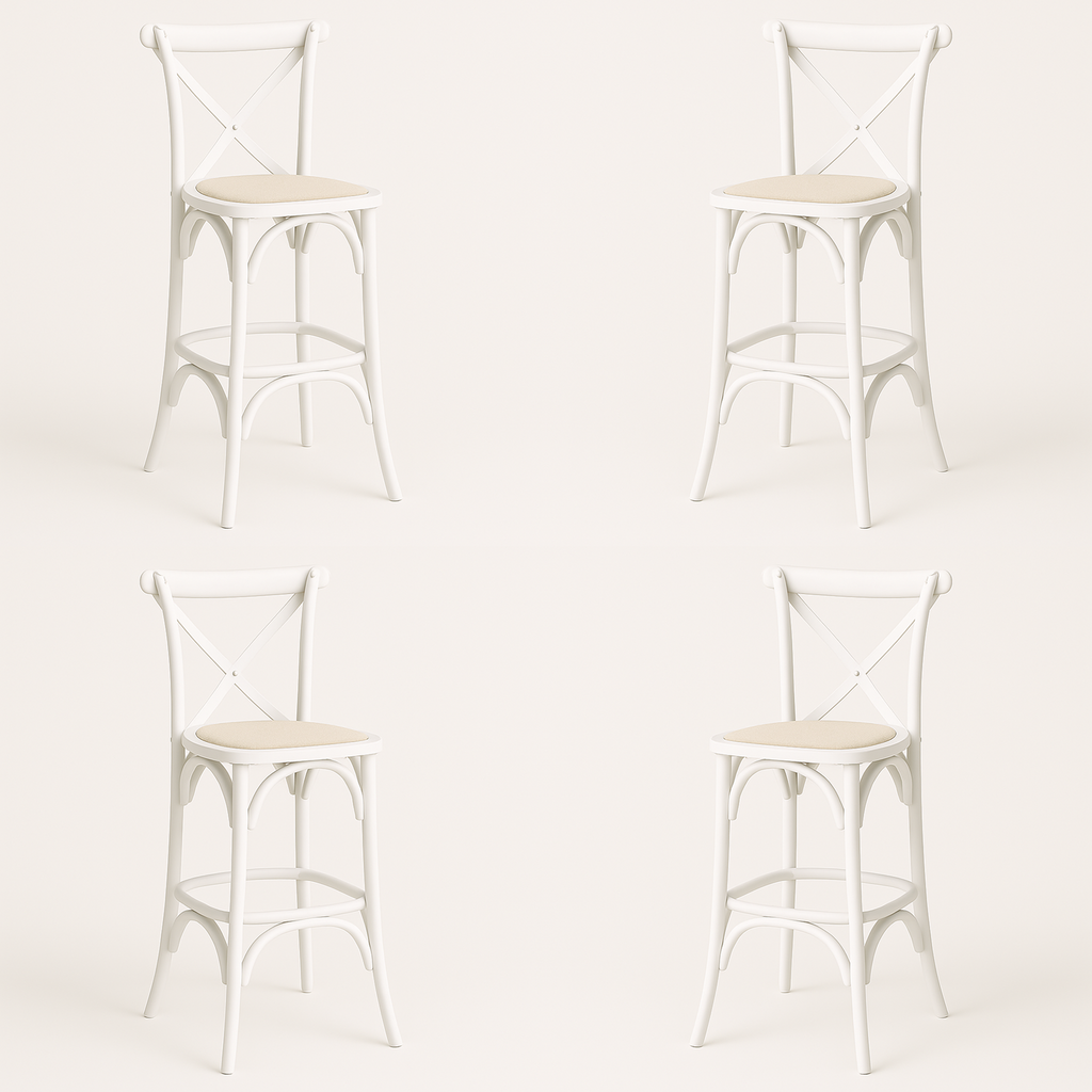 Pack 4 Taburetes Crossback 66cm | Madera de Haya y Rattan