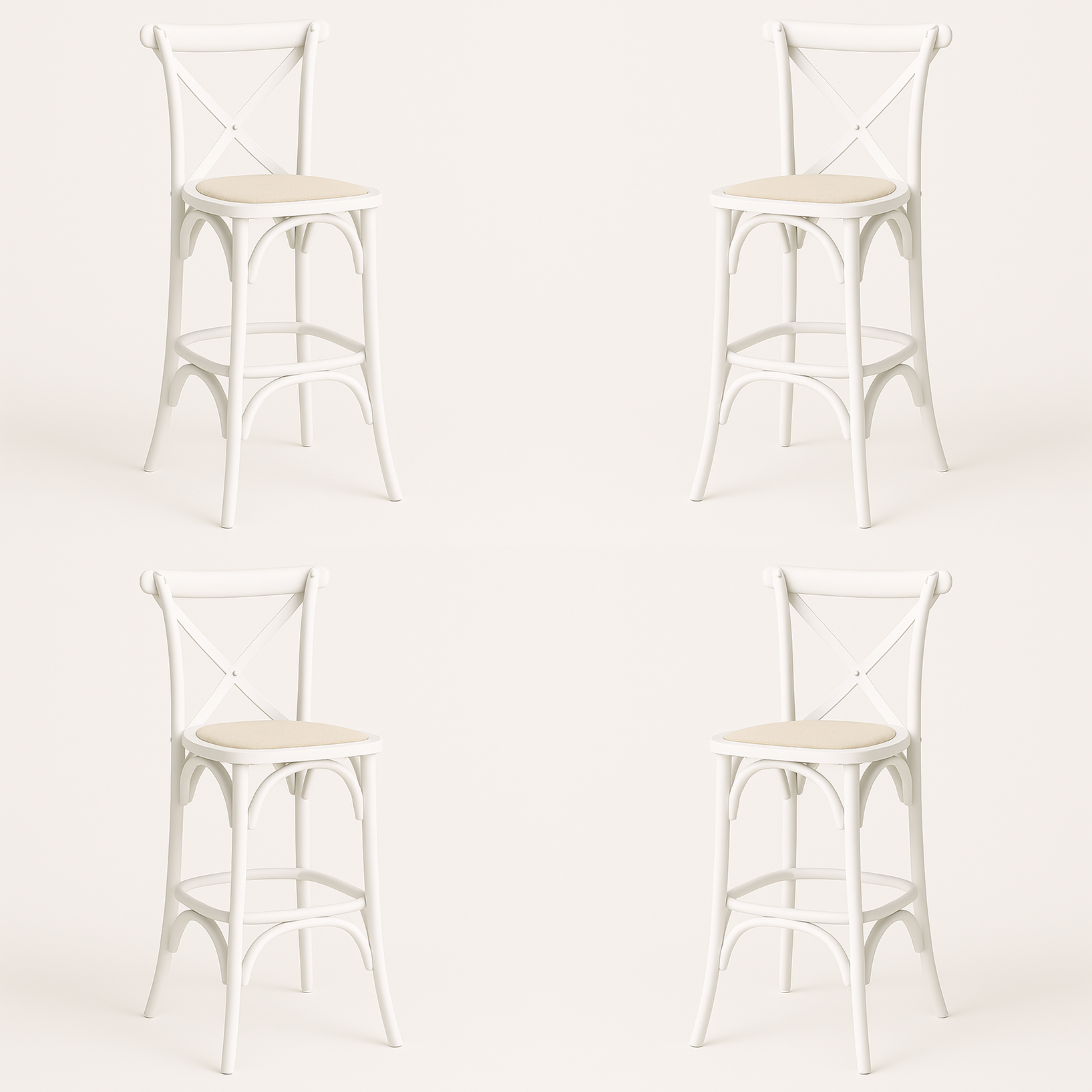 Pack 4 Taburetes Crossback 66cm | Madera de Haya y Rattan