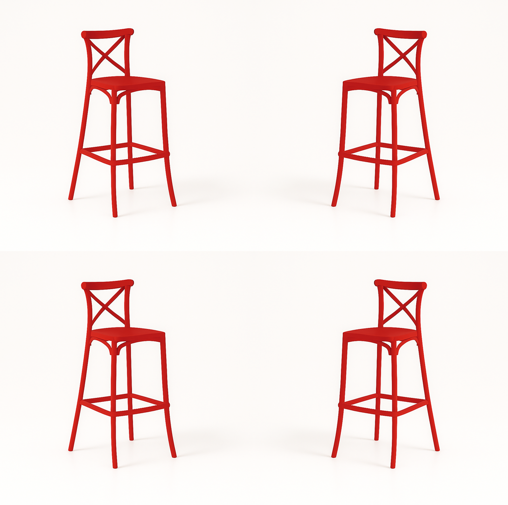 Pack 4 Taburetes Danubio Rojo | Diseño Industrial en Polipropileno