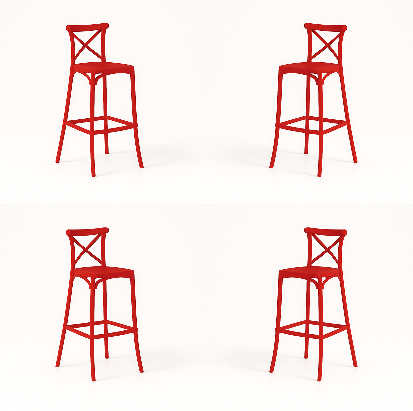 Pack 4 Taburetes Danubio Rojo | Diseño Industrial en Polipropileno