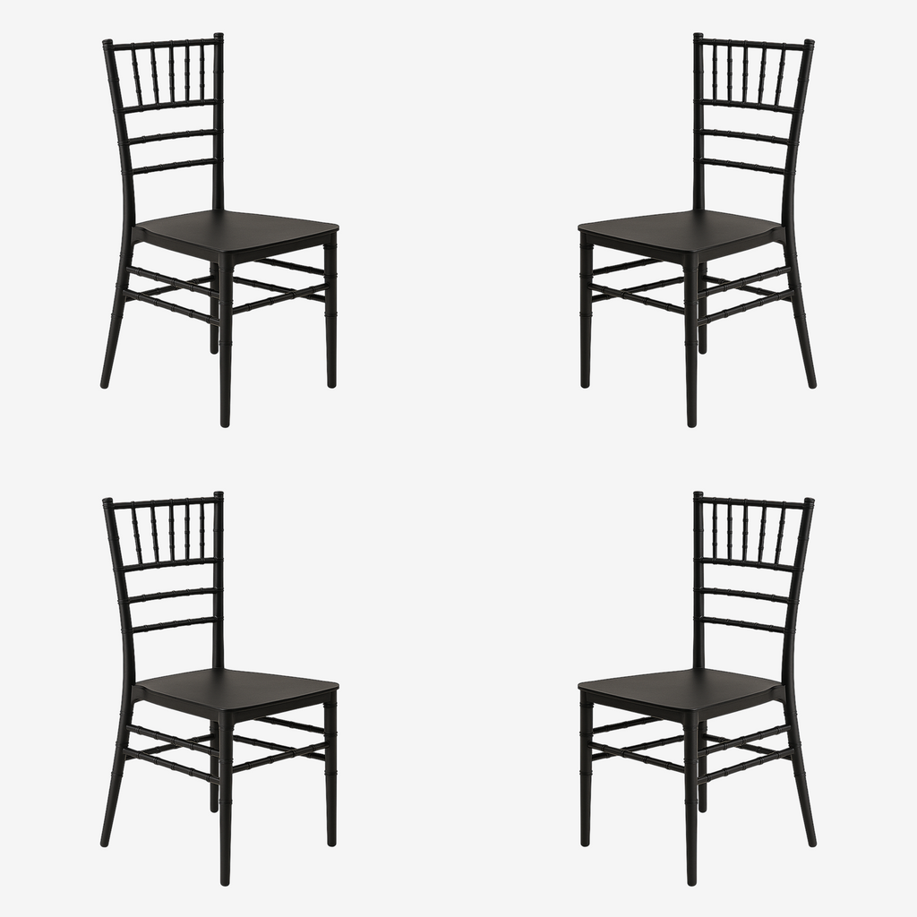 Pack 4 Sillas Chiavari Negra de Polipropileno | Resistente, Apilable y Liviana