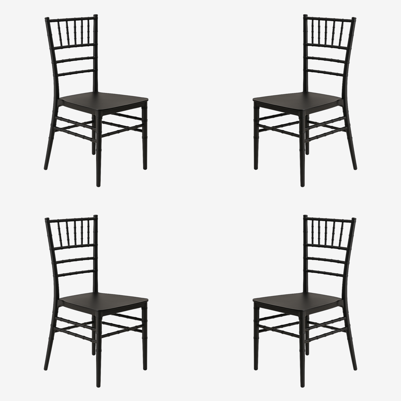 Pack 4 Sillas Chiavari Negra de Polipropileno | Resistente, Apilable y Liviana