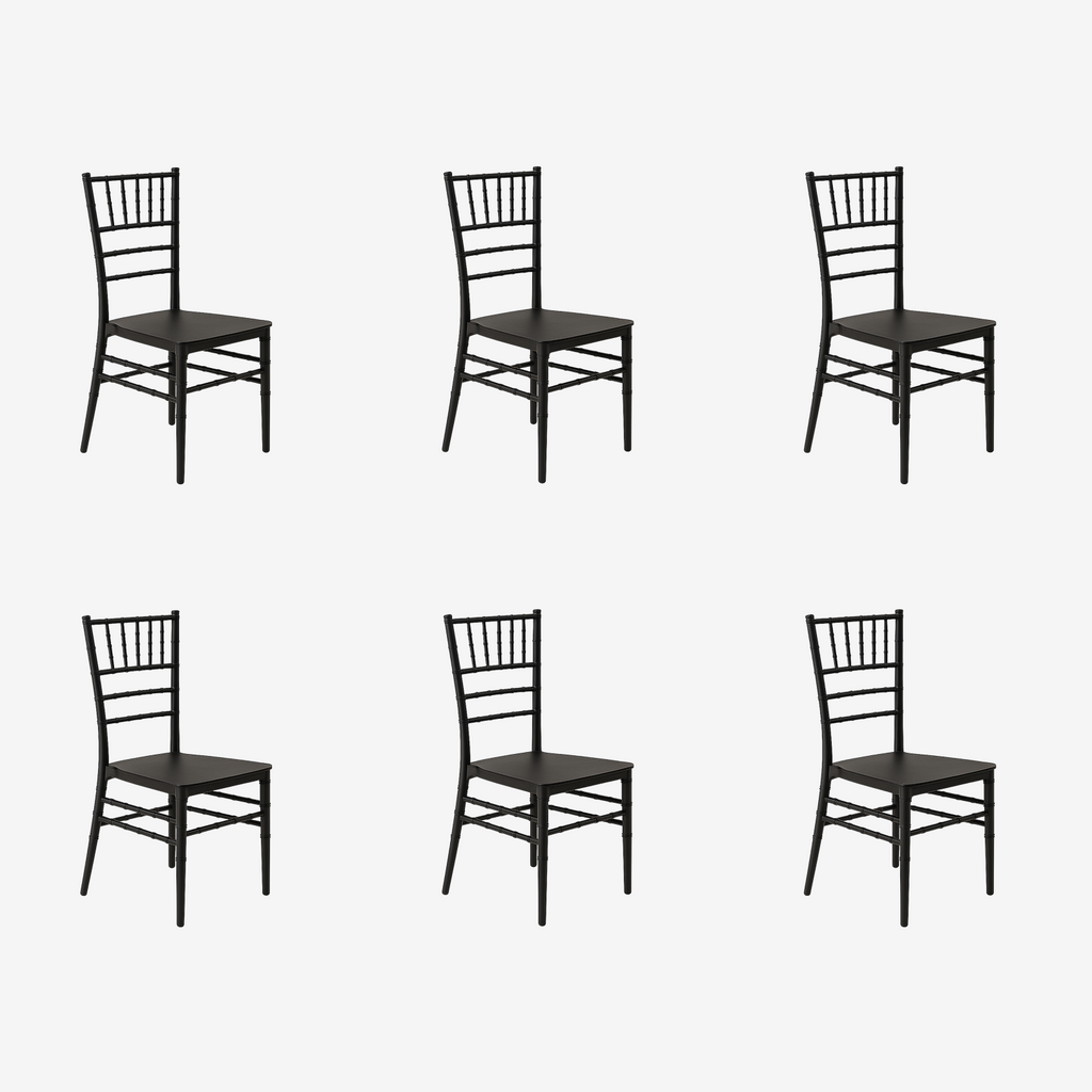 Pack 6 Sillas Chiavari Negra de Polipropileno | Resistente, Apilable y Liviana (Copia)