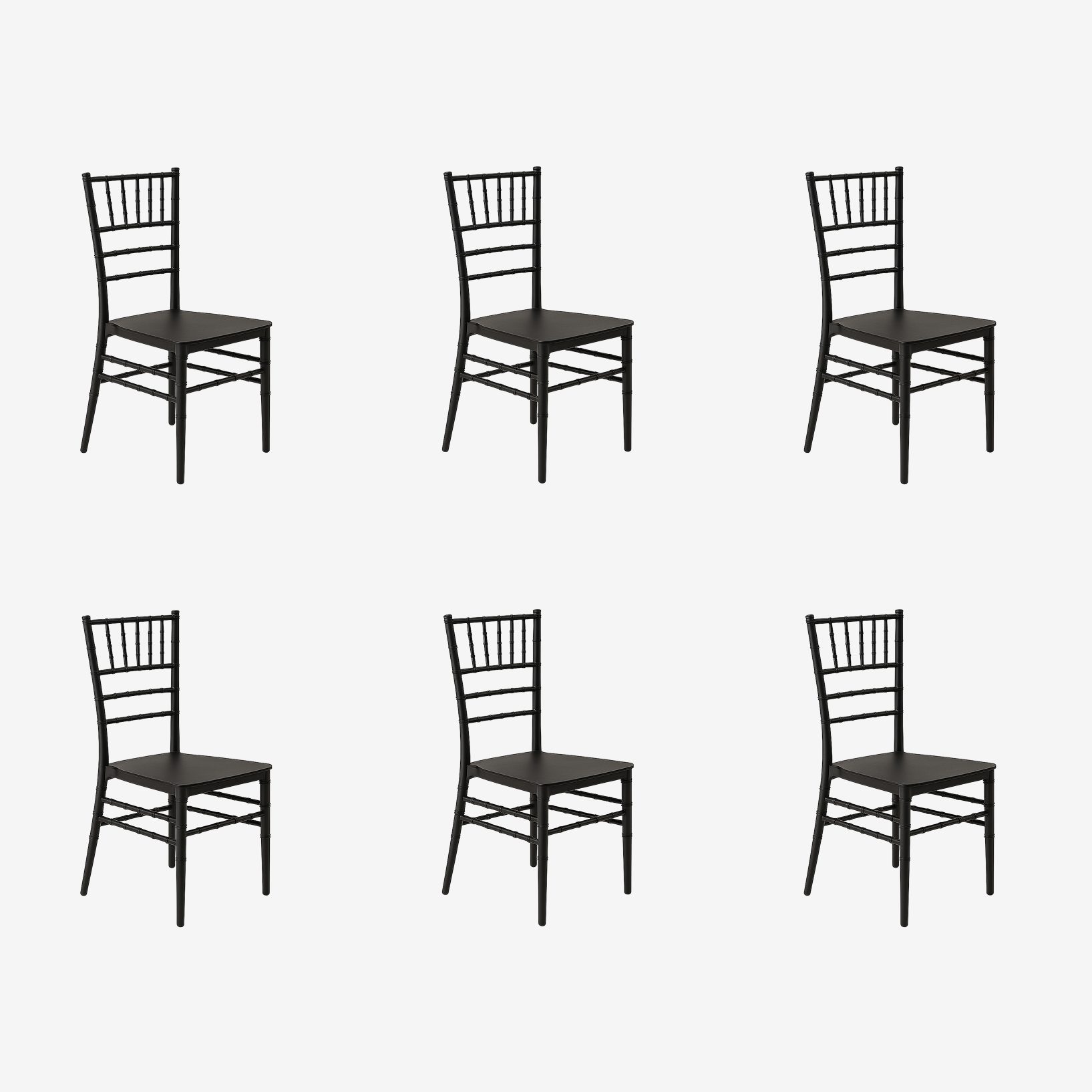 Pack 6 Sillas Chiavari Negra de Polipropileno | Resistente, Apilable y Liviana (Copia)