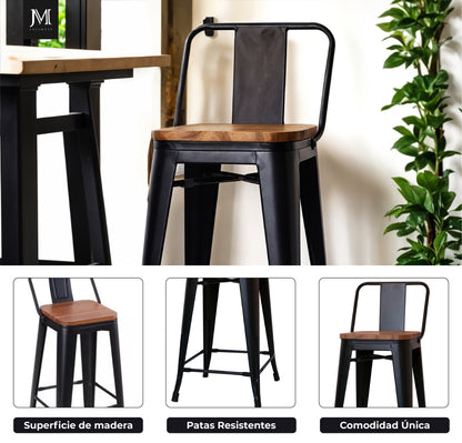 Pack 2 Taburetes Tolix Asiento de Madera Negro