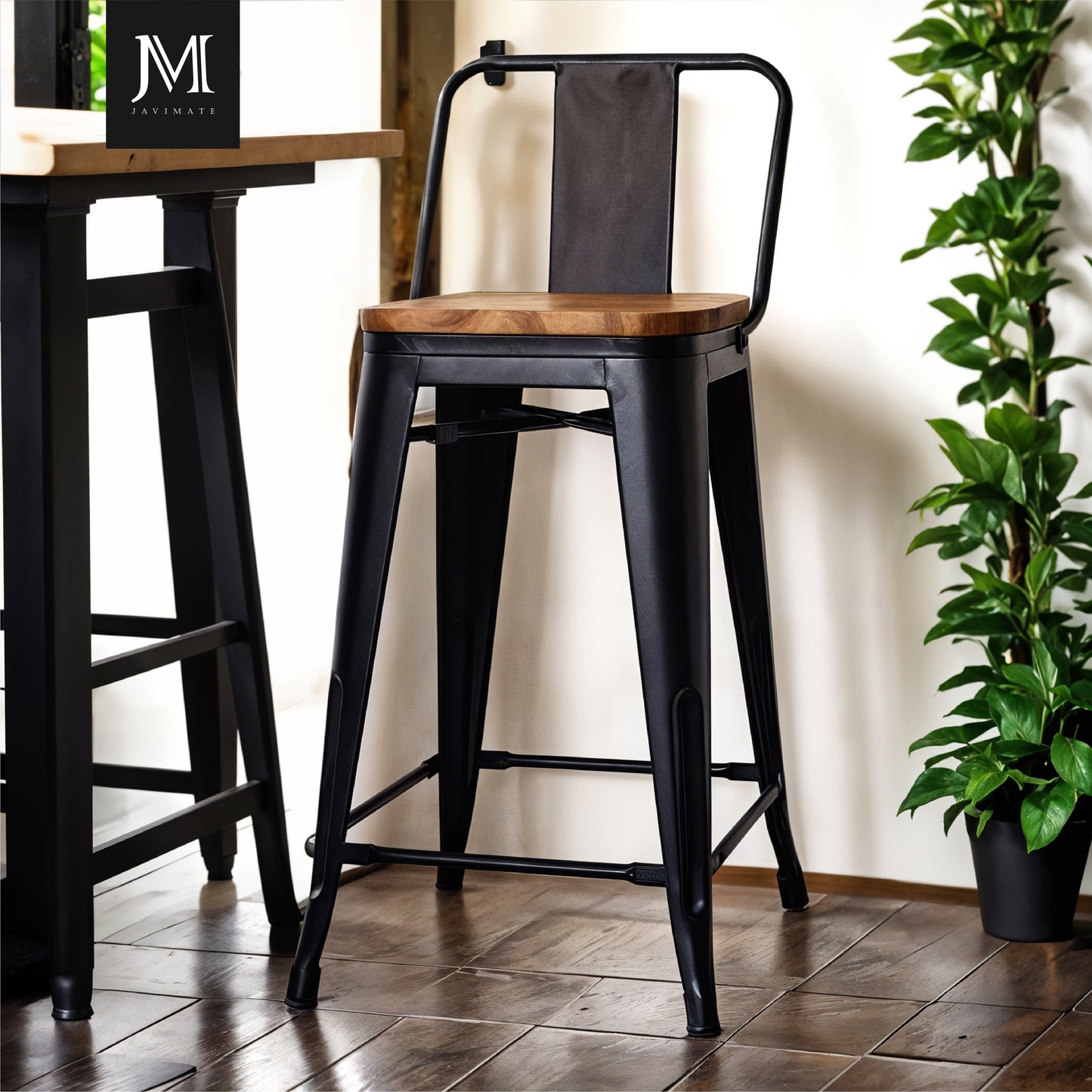 Pack 2 Taburetes Tolix Asiento de Madera Negro