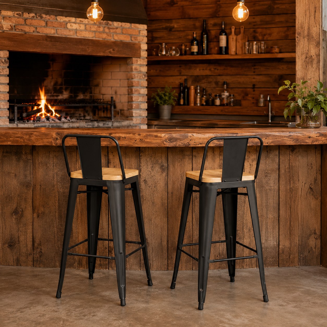 Pack 2 Taburetes Tolix | Asiento de Madera Negro