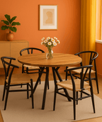 Mesa Redonda Beni | Diseño Contemporáneo con Madera Olmo y Patas Metálicas