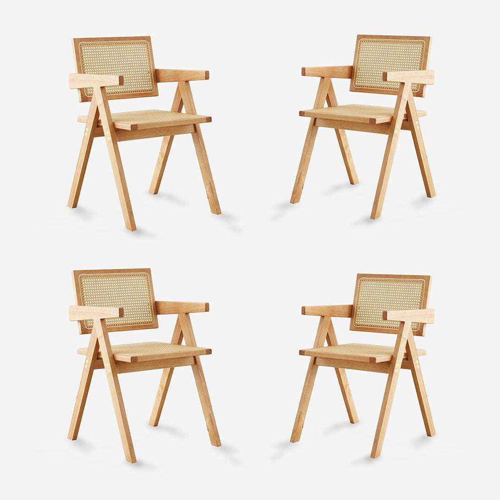 Pack 4 Sillas Chandigarh | Madera Natural y Ratán