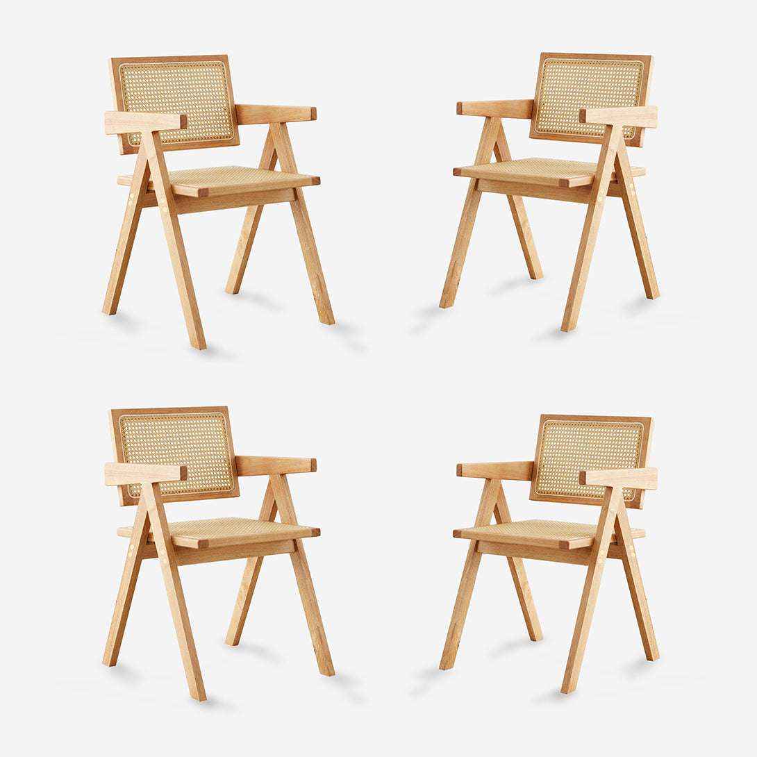 Pack 4 Sillas Chandigarh | Madera Natural y Ratán