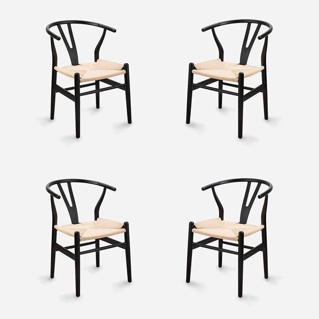 Pack 4 Sillas Wishbone Negras | Diseño Elegante y Ligero